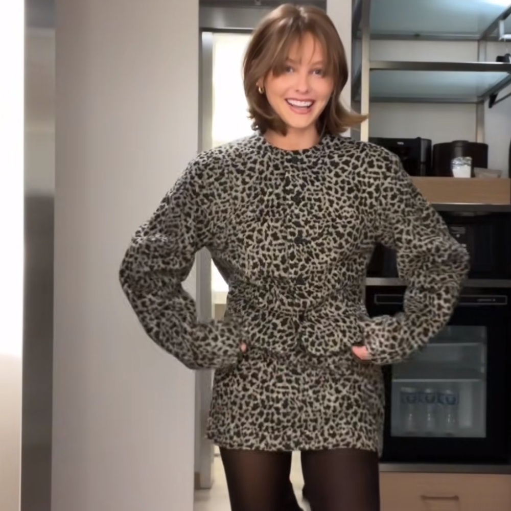Zara Black and Gray Animal Print Jacket